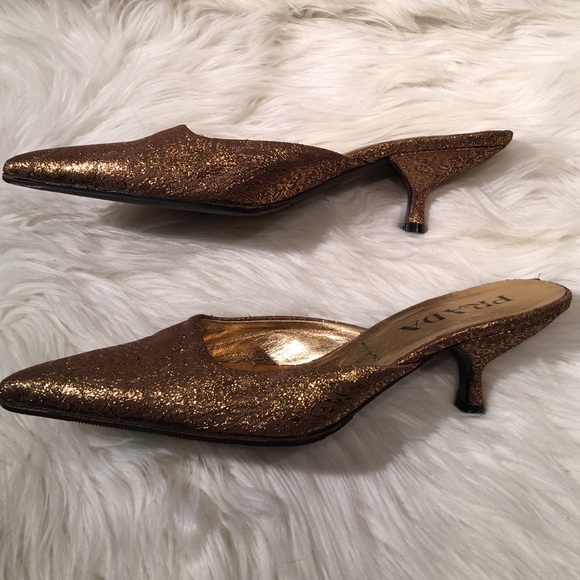 Prada Gold Metallic Fabric pointed Mules - Picture 3 of 4